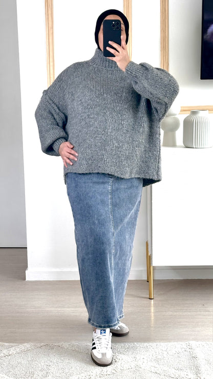 Pull oversize en maille I Gris